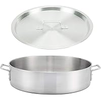 Winco ALBH-35, 35-Quart 21.7" x 6" Precision Extra-Heavy Aluminum Brazier Pan with Cover, Heavy-Duty Commercial Grade…