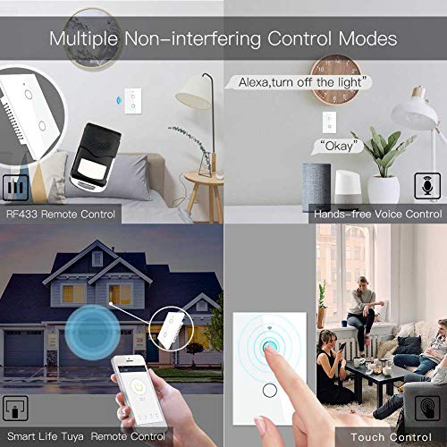 MoesGo WiFi RF433 Smart Touch Wall Switch No Neutral Wire Needed, Single Wire Smart Switch