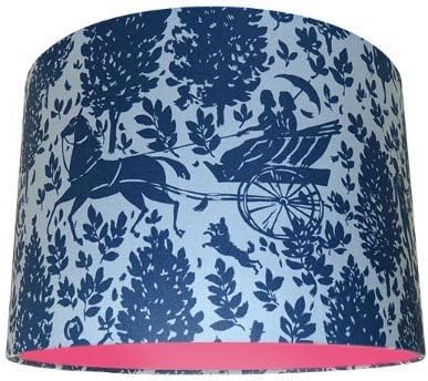 Amy Butler Cameo Folley Zinc Navy Blue & Grey Drum Ceiling Light Shade with Choice of Coloured Lining