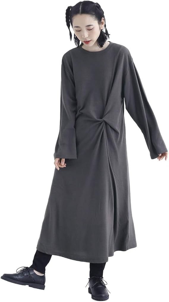 Amazon メルロー Merlot アシンメトリーデザインニットワンピース チャコールグレー ワンピース チュニック 通販