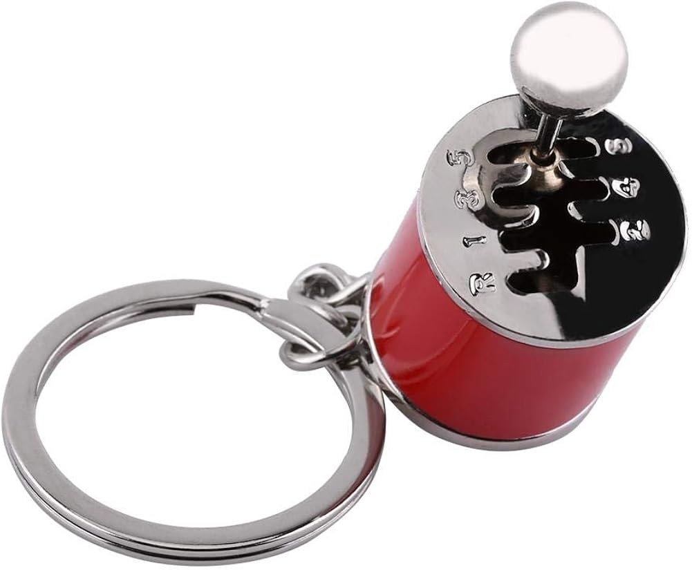 Hztyyier Car Shifter Keychain, 10.3cm Shifter Keychain Six-Speed Gear Stick Knob Gearbox Key Ring Metal Key Chain New Year Gift