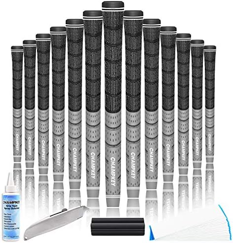 CHAMPKEY Multi Compound Golf Grips 13 Pack | Come with Solvent,15 Tapes,Vise Clamp and Hook Blade | Micro Texture Control and Medium Feedback Golf Club Grips