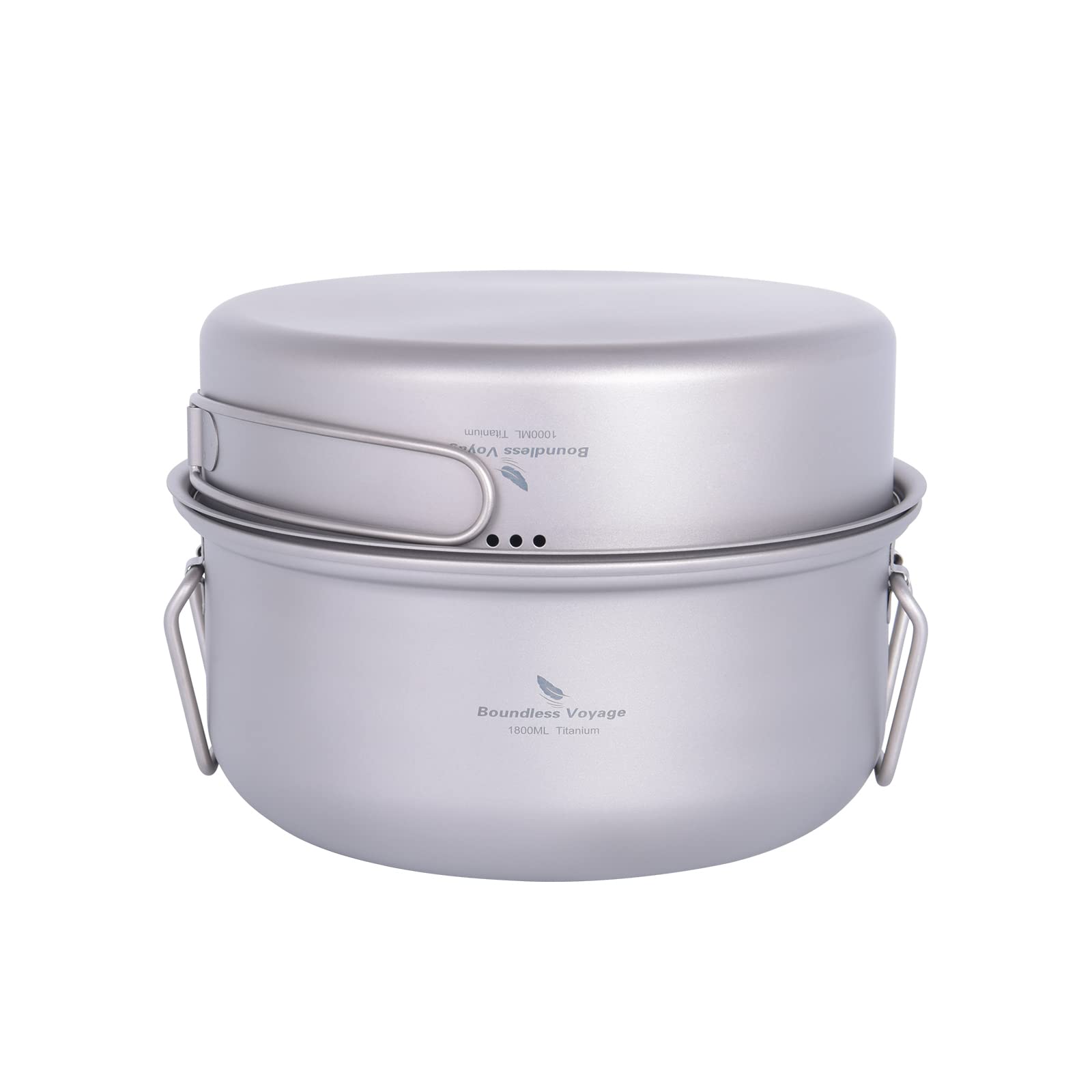 Boundless Voyage Titanium Cookware Set - 3 Piece (Pot 1.8L, Pan 1L, Steaming Rack) - Outdoor & Daily Use - Titanium Color