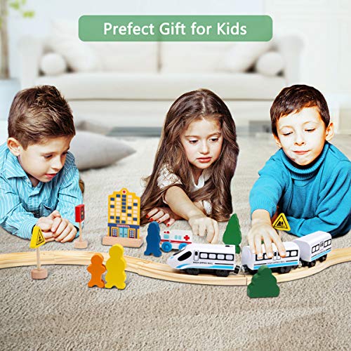 image for Lydaz Wooden Train Tracks Set with Magnetic Battery Operated Train for