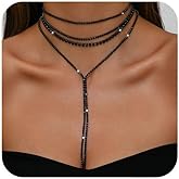 YMCQYCY Black Layered Long Necklace for Women Sparkly Crystal Rhinestone Y-Necklaces Zirconia Crystal Tennis Necklace Choker Formal Party Bridal Prom Fashion Costume Jewelry