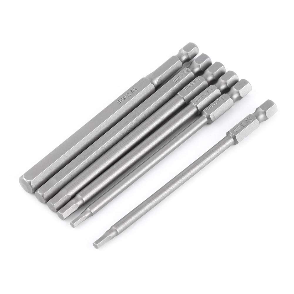 Magnetic Hexagon Screwdriver Bit, Hex Screwdriver Head Set Magnetic Drill Bit With1/4 Hex Shank 100mm 6pcs/Set H2.5 H3 H4 H5 H6 H8