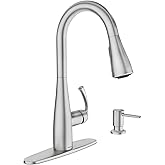 Moen Essie Spot Resist Stainless Pulldown Sprayer Kitchen Sink Faucet Set with Modern Pump Soap Dispenser, 87014SRS