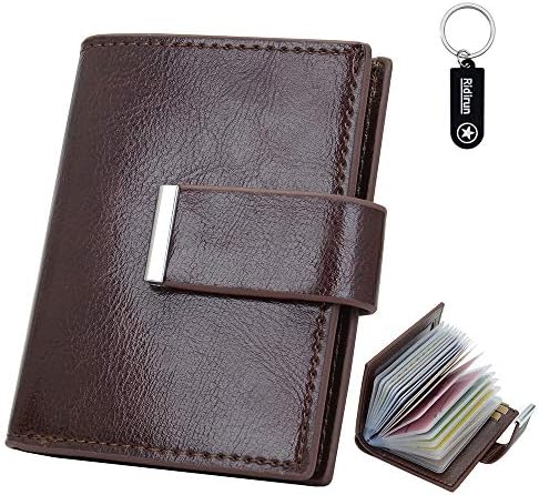 Leather Credit Card Holder ID Business Card Case Purse Wallet for Men Women RFID Protector (Brown)