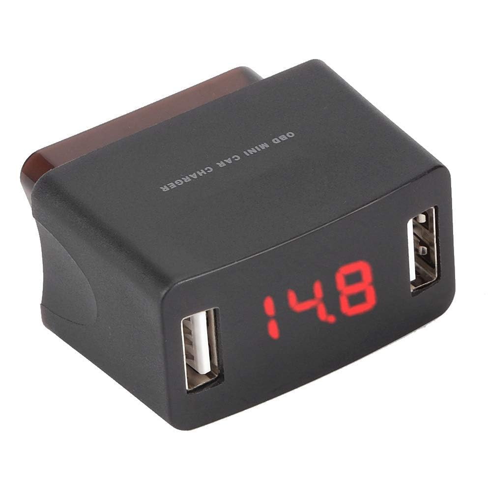 Aramox OBD Car MINI Dual USB Socket with Voltage Display for 12/24V Car
