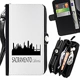 STPlus Sacramento, California USA United States of America City Skyline Silhouette Postcard Wallet Card Holder with Strap and Zipper Cover Case for Sony Xperia Z5