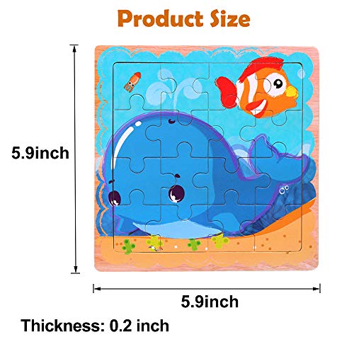Puzzles Toys for Kids for Age 3-5, 16 Pieces Vibrant Wooden Animals & Vehicle Kids Educational Puzzles for Toddlers, Set of 6 Preschool Puzzle Autism Children Puzzles Learning Toys - Thumbnail 6