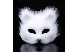 TINAYAUE Fox Mask Furry Fox Half Face Veil Fancy Dress Eye Mask Fox Costume Accessory