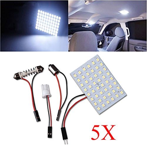5 PCS Kecko 3528 48-SMD Cool White Car Panel LED Light Bulb Lamp + T10/Festoon Dome/BA9S Adapters