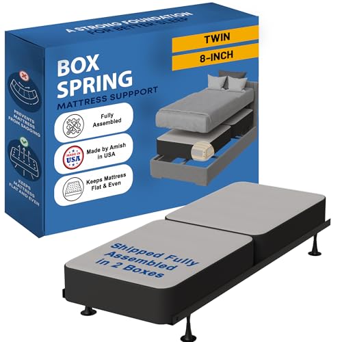 Greaton, Box Spring Bed Base Twin Size, 8-Inch Wood Mattress Foundation – Amish…