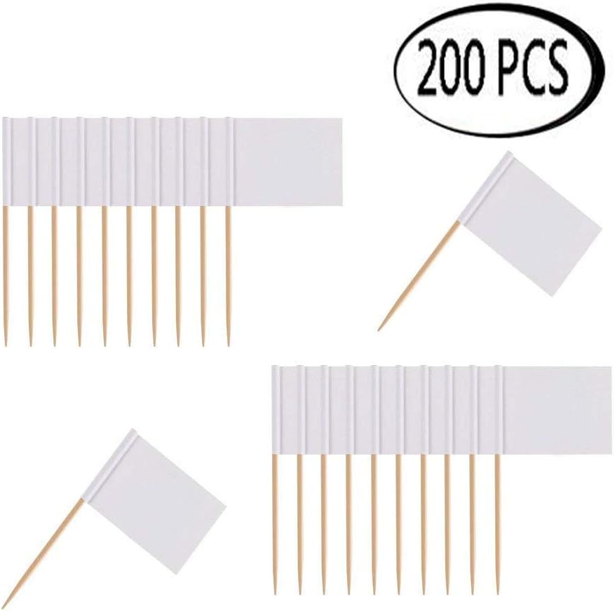 Soochat Blank Toothpick Flags White Flags Labeling Marking for Party Cake Food (200 Pcs)