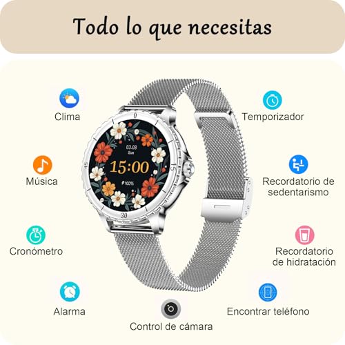 Women's Smart Watch with Calls, 1.27" HD Round Smartwatch with Female Function, 120+ Sports Modes, Heart Rate Monitor, SpO2, Sleep Monitor, IP68 Smart Watch for Android iOS, Silver, Women's Gift