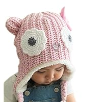 Sumolux Winter Kids Warm Hat Owl Animal Hats Plush Lined Knitted Coif Hood Beanies for Winter Pink