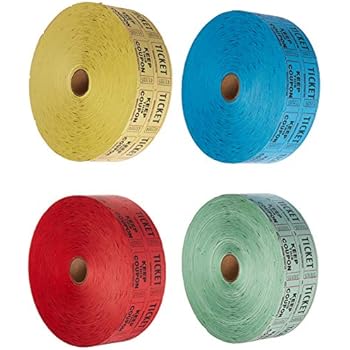 Raffle Tickets - (4 Rolls of 2000 Double Tickets) 8,000 Total 50/50 Raffle Tickets (Blue/Green/Red/Yellow)