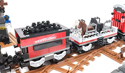 Modbrix Bausteine Wild West Eisenbahn Zug mit 3 Waggons,Schienen und Draisine – Bild 7