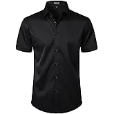 JEMITOP Men's Stretch Wrinkle Free Dress Shirts Formal Wedding Prom Short Sleeve Slim Fit Button Down Shirt