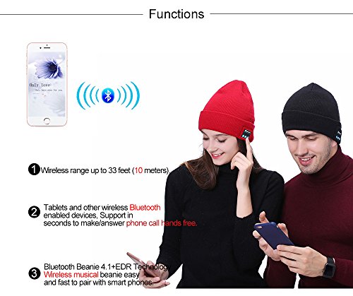 HiGOGO Unisex Smart Wireless Bluetooth Music Beanie Hat,Cashmere Warm Ski Hat Knit Cap with Earphones for Winter Cycling Running Skating Hiking Gift (Black)