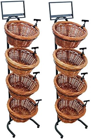 4-Tier 4 Round Willow Basket Display with Sign Frame and Sign Clips (2-(Set))