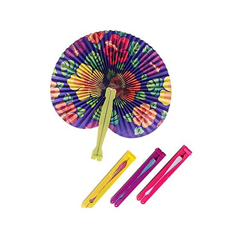 Bargain World 10" Hibiscus Folding Fans [12-Pack] | Fun & Exciting Hand Fans For Kids & Teenagers From Our Huge Collection | Sticky Notes Included - Thumbnail 5