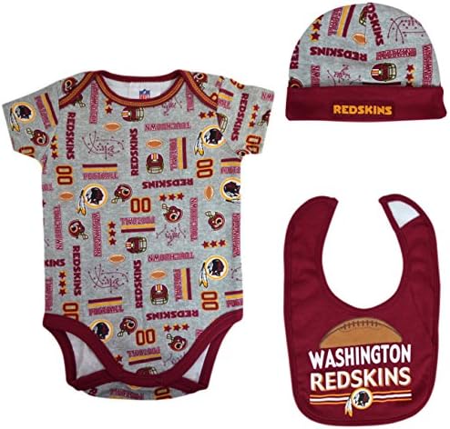  Official National Football League Fan Shop Authentic NFL Baby 3-pc Body Suit Onesie, Cap and Bib Bundled Set (Washington Redskins, 3/6 Months)