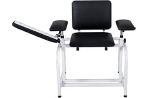 COOLWAVE Thick Padded Phlebotomy Chair Blood Drawing Chair Height Adjustable Black (Right Armrest)