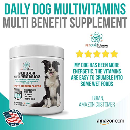 Daily Dog Multivitamin Supplement for Senior Dogs Hip and Joint, Skin and Coat, Digestive Health Supplement with Turmeric Curcumin, MSM, Glucosamine Chondroitin, Vitamin C, Vitamin E Made in The USA