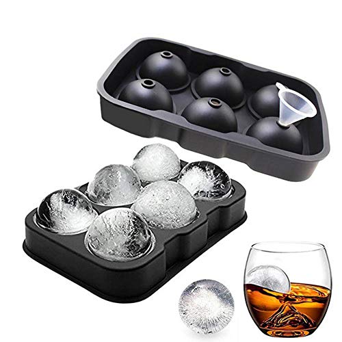 Deer Platz 3 Stück Silikon-Eiswürfelschalen, Diamant-Typ, Schädel-Typ, sechs runde Eiswürfelbereiter mit Deckel, große… – Bild 3