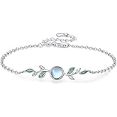 CUOKA MIRACLE Moonstone Leaf Bracelet S925 Sterling Silver Moonstone Bracelets for Women Leaf Moonstone‘s Jewelry Gifts For Women Mother Mom Wife Mother's Day Jewelry