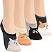 WOWFOOT Women Animal No-Show Casual Liner Socks Non Slip Flat Boat For Girl (4pair-cute face cat)