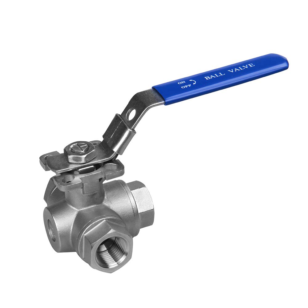 Cowin Brewing1/2" 3-Way Stainless Steel (304) Ball Valve - T Port With Mounting Pad, 1000PSI NPT