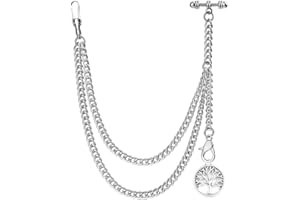 DerMacht Pocket Watch Chain with Albert Chain with T Bar Pocket Watch Chain with Locket Pendant
