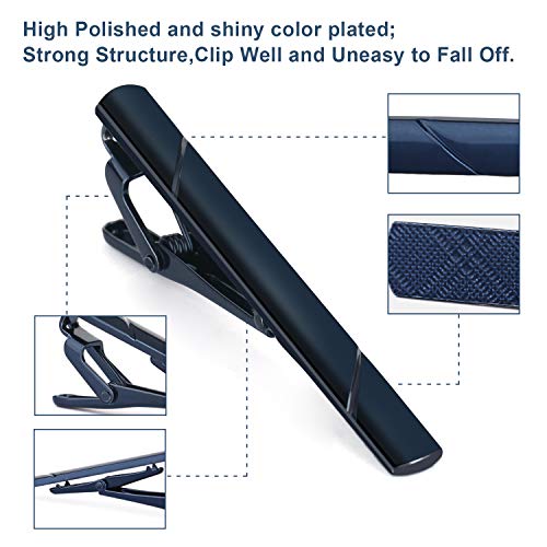 UHIBROS Mens Tie Clip Tie Bar Set for Regular Ties Silver Black Blue Gold Tone Luxury Gift Box Wedding Business Clips
