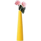 Ceramic Bud Vase Tall Conic Single Stem Flower Vase for Home Decor Wedding Centerpieces Office Desk Tabletop Decor (Yellow)