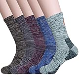 KONY 5 Pairs Men’s Moisture Wicking Thick Cushioned Hiking Socks Outdoor Multi Performance Mid Calf All Season Gift