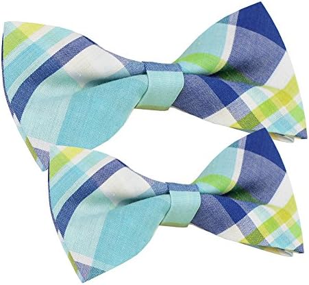 ST34 Multi-color Cotton Plaid New Adjustable Fashion Bow tie for men and for boys Dad Son SET-Various Colors (BB-3063 Blue and Yellow check)