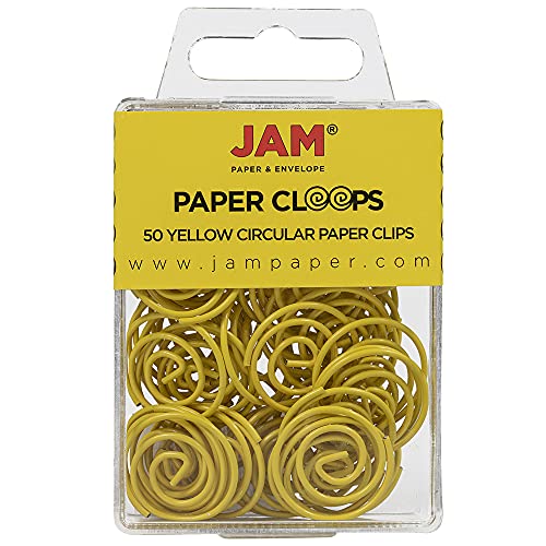 JAM PAPER Circular Paper Clips - Round Paperclips - Yellow - 50/Pack