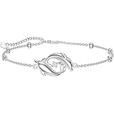 LWXIE Diamond Dolphin Bracelet for Women 925 Sterling Silver Lab Grown Diamonds Jewelry Gifts for Mom Wife Girlfriend Daughter Sister Friend