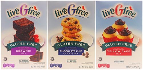 Live G Free Gluten Free Baking Mix Bundle - 3 Boxes - Brownies, Chocolate Chip Cookies, Yellow Cake