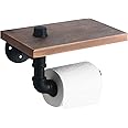 HouseAid Industrial Pipe Toilet Paper Holder with Shelf, Rustic Farmhouse Toilet Roll Holder, Vintage Style Iron TP Holder for Bathroom, Wall Mounted, Matte Black