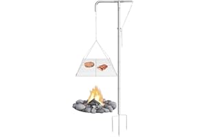 Tripod Campfire Grill with Adjustable Hanging Grate, 360° Rotating Fire Pit Grill System, Heavy Duty Stainless Steel Outdoor 