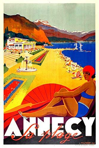 Inga Plaque en métal Annecy Beach France Voyage Publicité Vintage Style rétro 20,3 x 30,5 cm