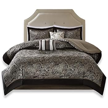 Amazon.com: 7pcs Black Gold Jacquard Floral Comforter Set