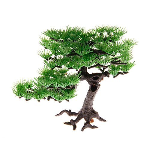 Saim Artificial Pine Tree Plastic Plant Decor for Aquarium Fish Tank Bonsai Ornament Green 5.9″ Height