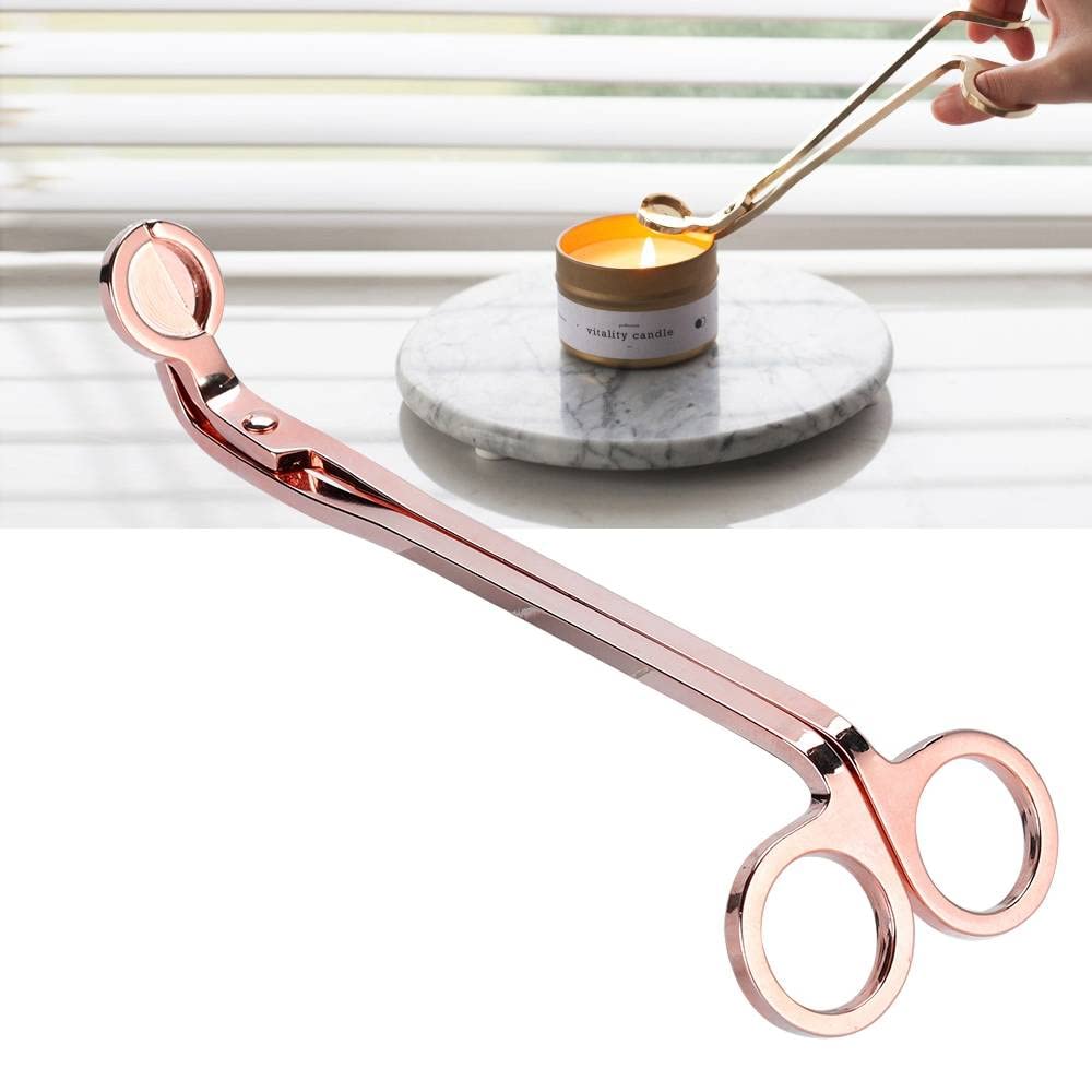 Hztyyier Candle Wick Trimmer Scissor, 6.9 inch Candle Fire Extinguisher Fashion Plating Stainless Steel Oil Lamp Candle Accessories Trimmer Scissors Cutter(Rose Gold)