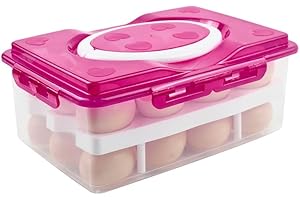 Hotumn 2-Tiers Deviled Egg Containers with Lid - Convenient Refrigerator Egg Trays for Kitchen Cabinets - Perfect for Camping Egg Carrier - Store and Organize 24 Eggs (Pink)