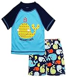 iXtreme Baby Boys Cute Whale Short Sleeve Rashguard Top Board Swim Trunk Set, Navy, 18 Months